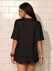 Betty Boop x SHEIN Women's Letter & Cartoon Print Casual Versatile Everyday T-Shirt - Black - View 2