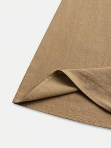 SHEIN LUNE CURVE Blus Longgar Kasual Elegan Linen Leher V Terbuka Wanita Ukuran Besar untuk Acara Formal Musim Gugur Khaki - Khaki - View 4