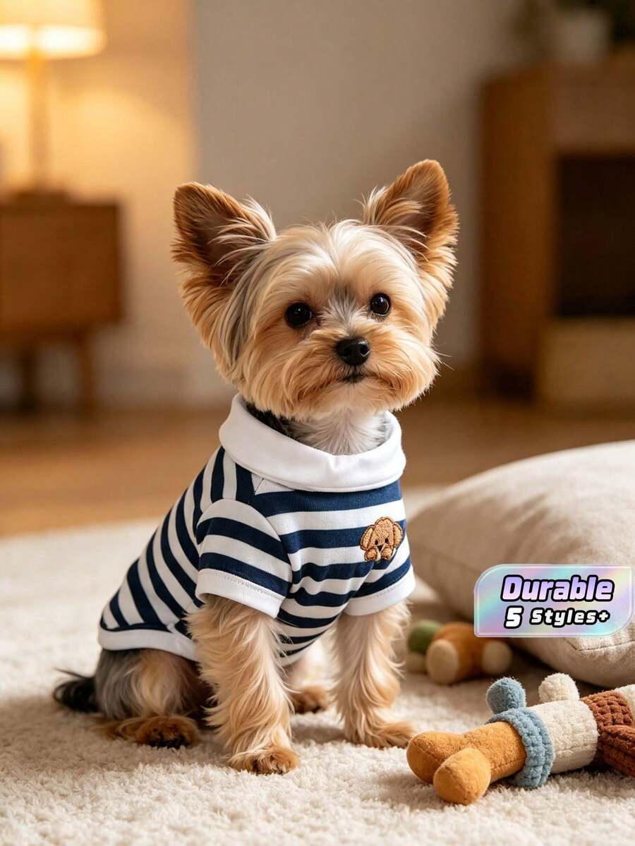 This Blue Striped Polo Shirt Is A Piece Of Clothing Suitable For Pet Dogs And Cats. - Blue - View 1