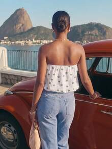 CAJUNI Women's Vacation Palm Tree Pattern Fashion Tube Top - White - View 2