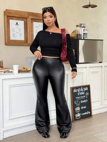 Muchica Celana Panjang Wanita Ukuran Besar Kasual Model Flare Warna Hitam - Hitam - View 6