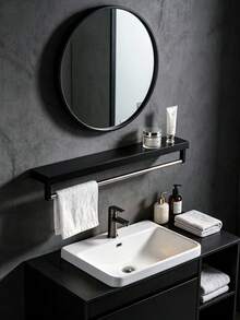 Aluminum Alloy Bathroom Shelf Wall Mounted, No Drilling Adhesive Organizer Rack, Board & Towel Bar, Space Saving Storage For Bathroom Cabinet & Mirror Front, Waterproof Bathroom Accessories - Multicolor - View 2