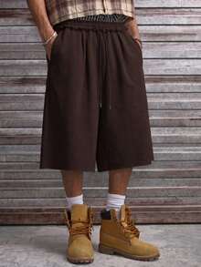 AXEPEAK Men's Solid Color Drawstring Waist Loose Casual Shorts - Coffee Brown - View 6