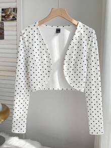SHEIN EZwear 女款波點圖案長袖開襟輕便夾克 - 白色 - 查看 8