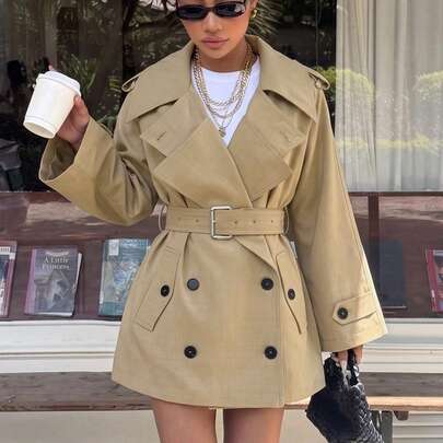 Women's Fashionable & Elegant Double-Breasted Belted Trench…