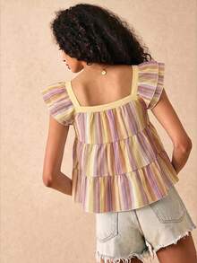 SHEIN Frenchy Women's Casual Striped Ruffle Collar Blouse, Summer,Summer Top Elegant - Multicolor - View 2