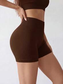 Dewbera Dewbera Women's Ribbed Trim Cropped Fitted Tank Top And Shorts Set - Coffee Brown - View 5
