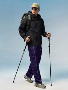 Caldwick 1pc Outdoor Men's Multi-Pocket Black Windbreaker Jacket, Sports Coat Spring - Black - View 3