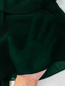 SHEIN LUNE Vestido elegante con volantes y hombros descubiertos de unicolor para mujeres de tallas grandes - Verde Oscuro - Ver 6