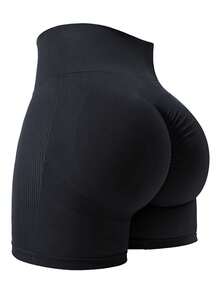 Rhythm Era Plus Size Seamless Solid Color Elastic Sports Shorts - Black - View 5
