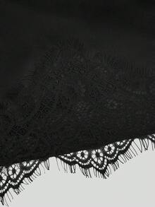 Sweetra Plus Size Satin Sexy Elegant Halter Neck Backless Top And Lace Patchwork Mini Bodycon Skirt 2 Pieces Set Halloween Cocktail Black - Black - View 10