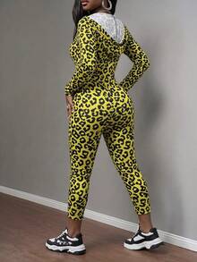 Glyssa Women's Sexy Streetwear Y2k Street Leopard Print Fitted Long Sleeve Zipper Top Knitted 3/4 Length Pants 2 Pieces Set Night Out Neon Yellow Autumn - Yellow - View 2