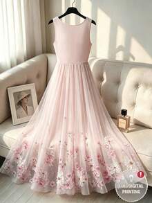 Franclia Women's Plus Size Light Pink Floral Dress Flower Elegant Celestial Loose Minimalist Wedding Dinner Birthday Party Mother Of The Bride Summer - Multicolor - View 2