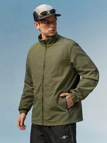 Caldwick Jaket Kasual Pria Klasik Warna Polos dengan Kerah Lipat, Cocok untuk Olahraga Musim Gugur dan Musim Semi - Hijau Tentara - View 5