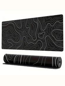 1PC Extra Large Non Slip Rubber Base Water Resistant Smooth Stitched Edge Black Topo Map Contour Gaming Mouse Pad Keyboard Desk Mat Office Computer Laptop Accessory Writing Protector For Work Game Home - View 8