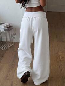 SHEIN Teen Girl Solid Color Casual Versatile Daily Wear Wide Leg Sweatpants - White - View 2