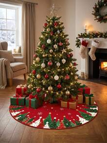 One Piece Retro Country Style Christmas Tree Dress, Snowman Pattern Holiday Decoration Apron, Christmas Tree Base Table Mat Christmas Atmosphere Arrangement Supplies - multicolor - View 5
