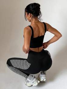 Slayform Slayform YD3016 Black & Grey Colorblock High Waist Sports Leggings - Black - View 2
