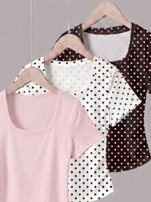 Tween Girls Simple Casual Waist Ruched 3 PiecesSet T-Shirt With Cartoon Pattern, Suitable For Summer - Multicolor - View 2