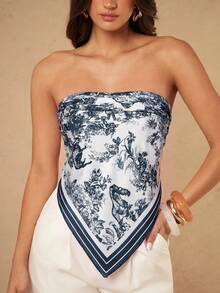 Silquee Pañuelo cuadrado de satén para mujer con estampado posicionado, primavera/verano - Multicolor - Ver 5