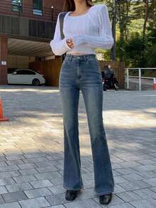 DAZY Jeans acampanados con lavado de agua para mujeres - Azul - Ver 6