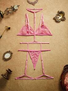 PinupPomp Conjunto de lencería sexy de encaje transparente - Rosa Fucsia - Ver 2