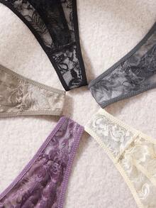 Seduluxe 5件組性感蕾絲女款丁字褲舒適內褲 - 彩色 - 查看 5