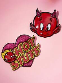 SHEIN HOT STUFF 時尚黑色鋅合金紅色卡通愛心胸針徽章紀念收藏禮物 - 彩色 - 查看 3