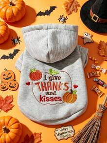 PETSIN 1pc Cat And Dog Universal Clothing, Embroidered Orange Pumpkin Halloween Pet Hoodie, Suitable For Daily Walks, Home, Halloween Costume Parties, And Holiday Photography - Grey - View 2