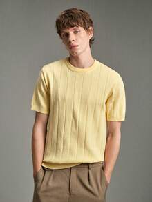 Calmiston Men's Solid Color Casual Versatile Daily Wear Knit Top - Yellow - View 8