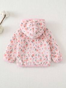 SHEIN Baby Girl Ditsy Floral Hooded Jacket - Pink - View 2