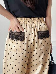 FRIFUL Women's Polka Dot Pattern Wide Leg Loose Casual Pants - Apricot - View 7