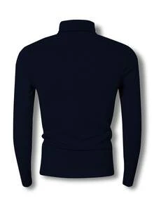 Manfinity Dauomo Men's Casual Everyday Commute Simple Solid Color Turtleneck Long Sleeve Slim Fit T-Shirt, Autumn/Winter - Navy Blue - View 2