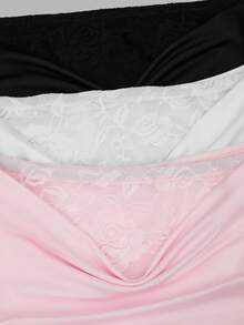 Whyspr Romantic Lace Multi-Piece Set Contrast Color Short Sleeve Asymmetrical Shoulder T-Shirt - Pink - View 13