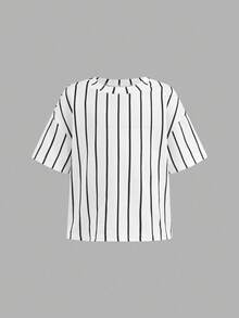 SHEIN 女童寬鬆休閒簡約舒適圓領套頭卡通圖案T恤與長褲套裝 - 黑色 - 查看 8