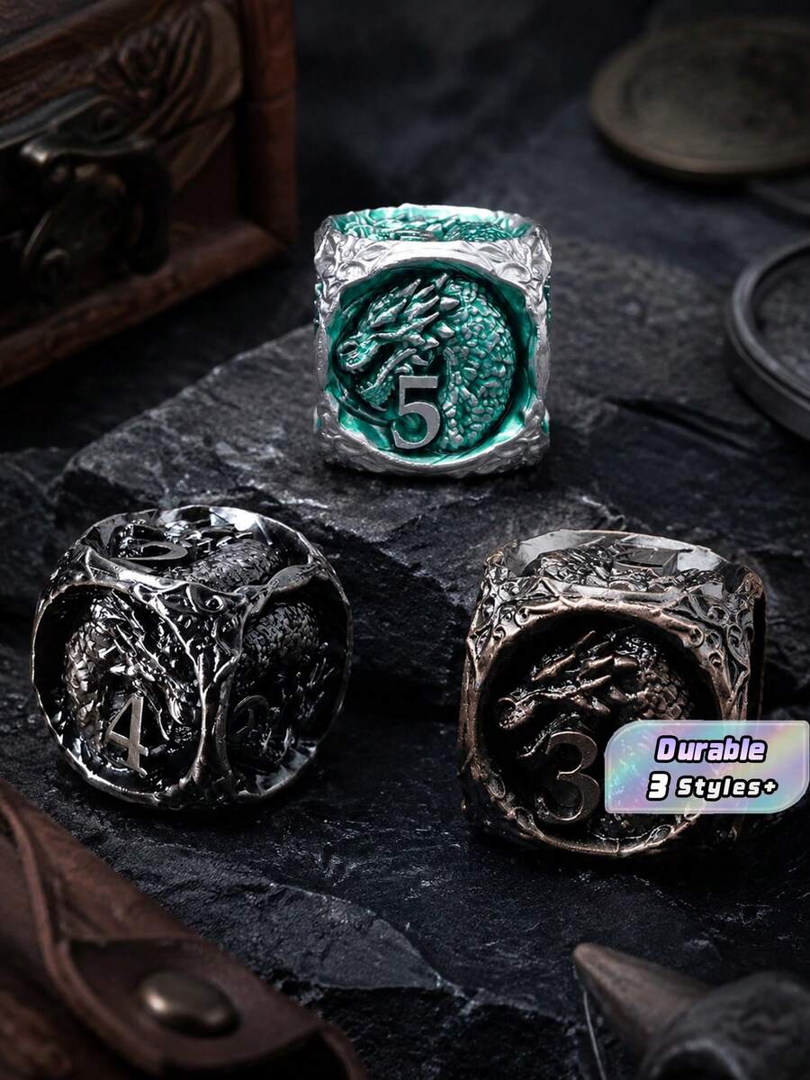 Metal Dragon Head D6 Dice, Elemental Dragon 6-Sided Dice, Tabletop RPG Board Game Accessory, Unique Collectible Game Dice Gift - Multicolor - View 1