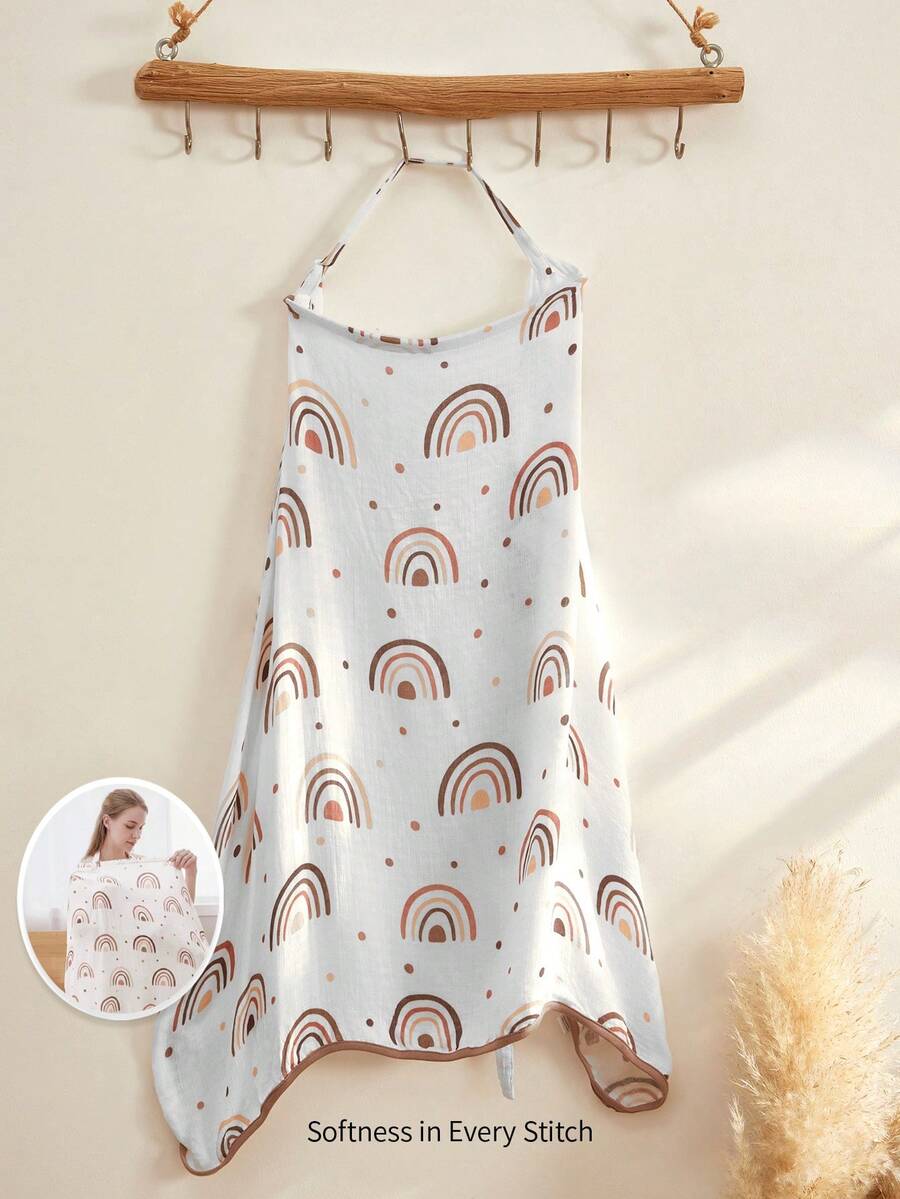 Cozy Pixies 1 Oeko-Tex Certified Coffee Rainbow Print Pattern Mother Nursing Gown, Soft And Fashionable, Light And Thin For Daily Use - Multicolor - View 1