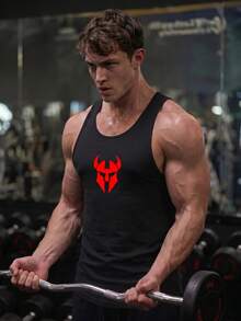 GymBeat Men's Letter Graphic Fashionable Sleeveless Tank Top, Gym Sports Black - Black - View 4