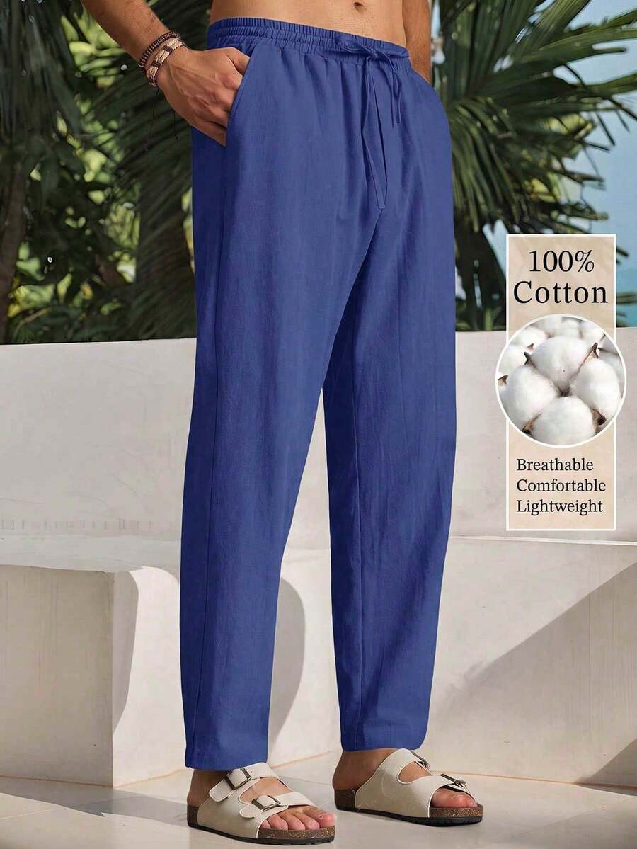 HIMLAND Men's Woven Fashion Casual Business Solid Color Long Pants Halloween Winter Party Autumn - Dusty Blue - View 1