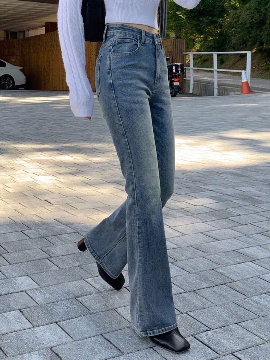 DAZY Jeans acampanados con lavado de agua para mujeres - Azul - Ver 1