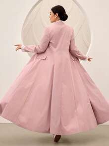 Graceveil Vestido Abaya para mujer de color rosa con encaje, escote en V, cintura ceñida, falda acampanada, elegante para ir al trabajo, con un solo botón - Rosa - Ver 3