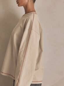 MUSERA 水洗宽松长袖上衣，夏季、运动、休闲、日常、街头风、街头服饰春季款 - 棕色 - 查看 5