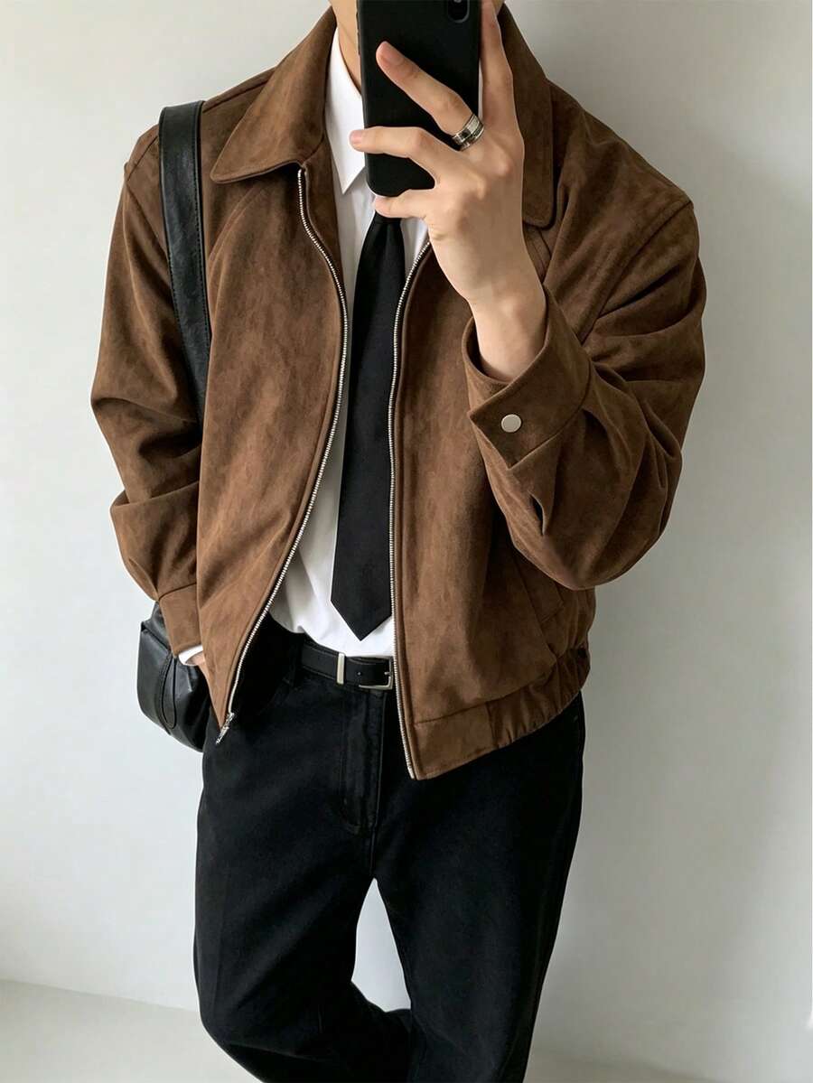 Manfinity Dauomo Men's Autumn Casual Vintage Jacket - Brown - View 1