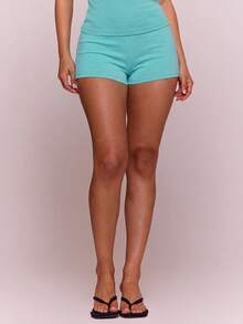 MUSERA ESSENTIALS Shorts micro mini ajustados de mezcla de algodón, primavera verano, vacaciones, uso diario, básicos lindos, simples y esenciales - Agua verde azul - Ver 3