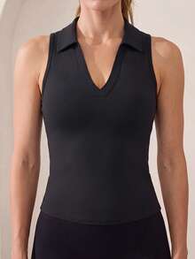 Easithlete Women's Solid Color Casual Daily Sports Polo Shirt - Black - View 4