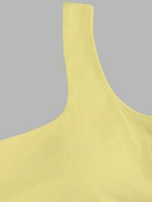 FavEase Solid Color Pleated Padded Fashionable Square Neck Casual Fitted Tank Top - Pale Yellow - View 7