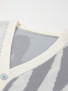 Manfinity Hypemode Men's Colorblock V-Neck Casual Versatile Daily Wear Cardigan - Light Grey - View 5