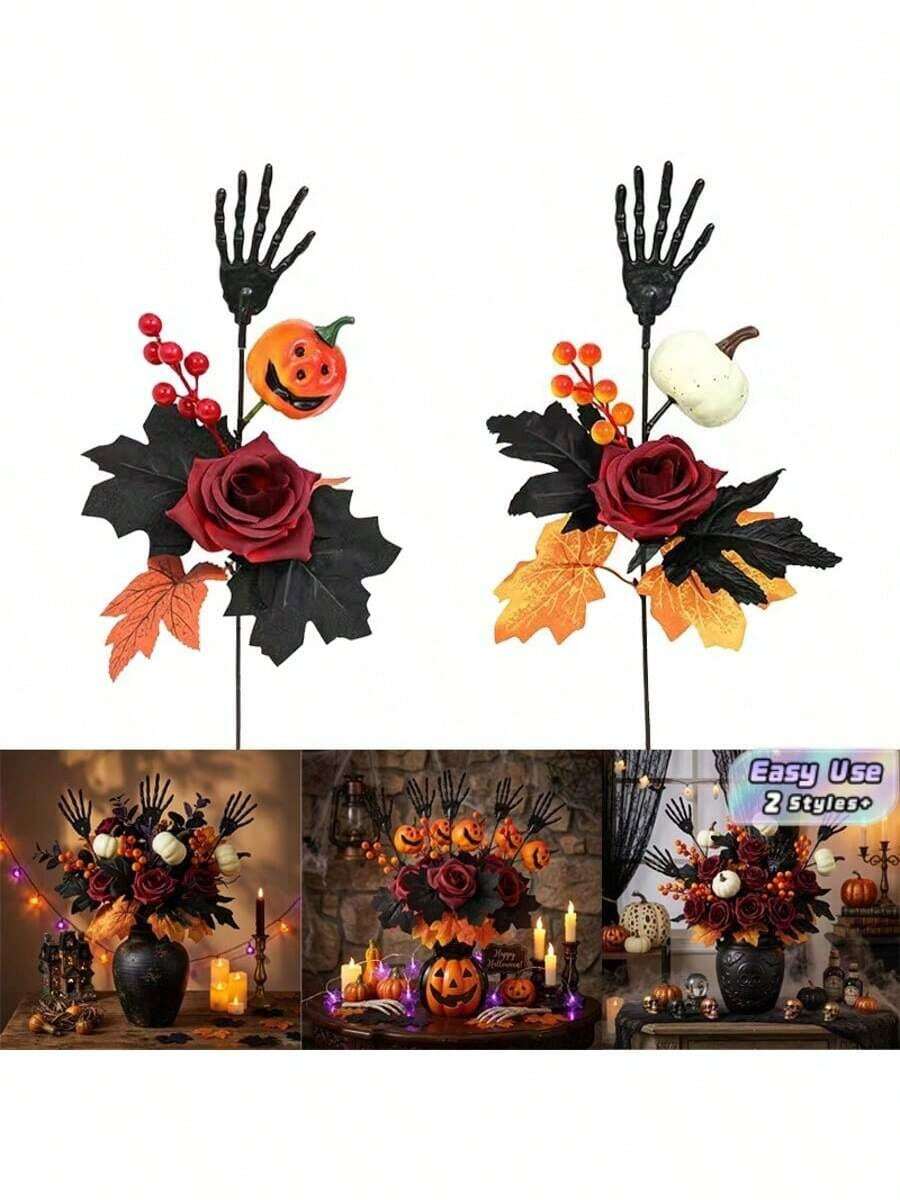 10/9/6/3 Pcs Halloween Artificial Flower Pick, Skeleton Hand Decor Stem ...
