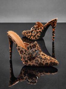 SHUZIA Women's Pointed Toe Leopard Print Faux Leather Fashionable Slip-On Pumps For Christmas Valentine's Day - Multicolor - View 1