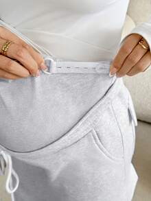 SHEIN Maternity Casual Versatile Adjustable Waistband Cargo Sweatpants With Pockets - Light Grey - View 7